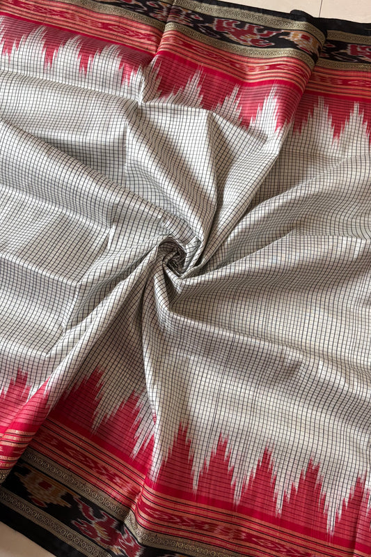 Sachipaar Khandua Silk Saree: White & Black