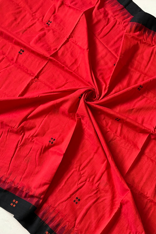 Ek Phulia Cotton Saree- Deep Orange