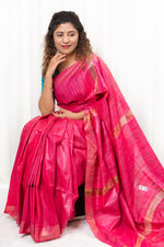 Load image into Gallery viewer, Pure Ghichha Tussar Silk With Zari Border- Fuchsia Pink

