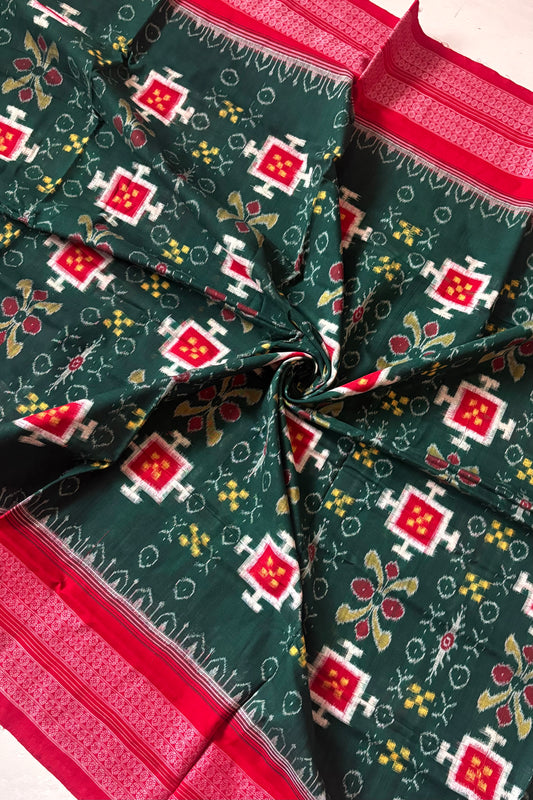 Sambalpuri Pure Cotton Saree - Bottle Green