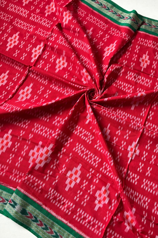 Odisha Ikkat Khandua Cotton Saree - Red & Green