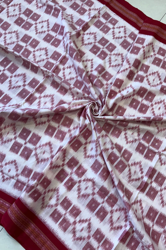 Nuapatna Khandua Cotton Saree - White & Red