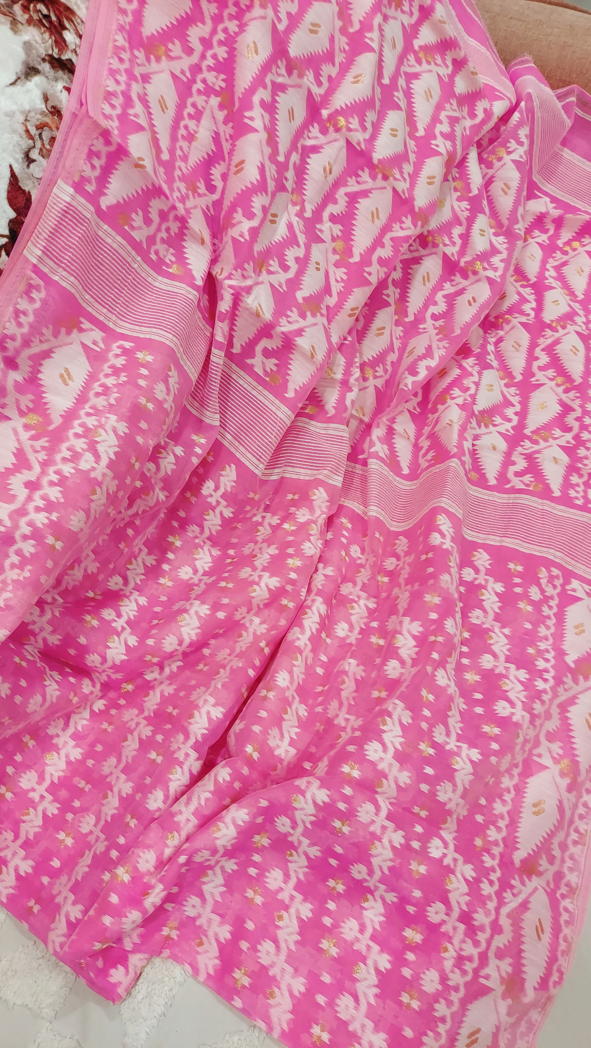Blended Resham Jamdani- Bubblegum Pink