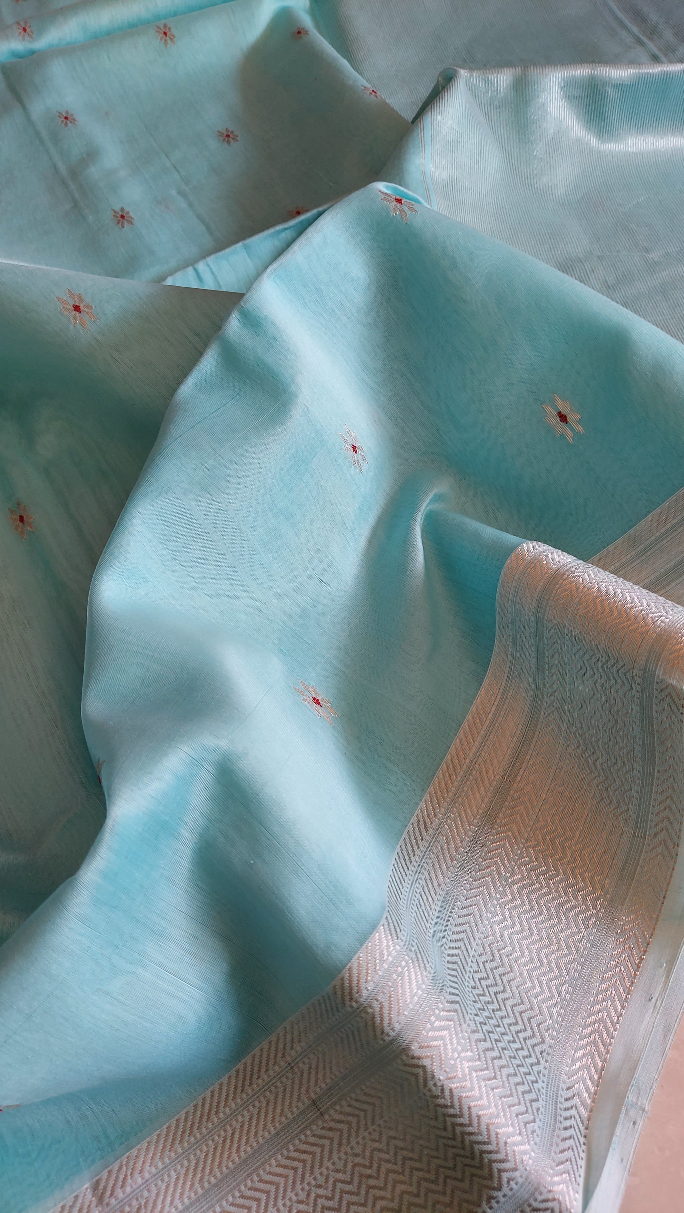 Maheshwari Silk Cotton Saree - Sky Blue