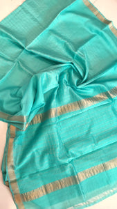 Mangalagiri Silk Cotton Saree With Gold Zari Checks - Sea Green