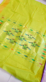 Load image into Gallery viewer, Cotton Paithani Saree With Traditional Double Pallu- Lime Green
