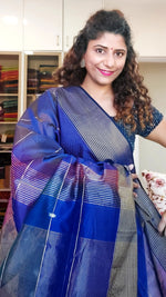 Load image into Gallery viewer, Maheshwari Silk Cotton Ombre Saree - Deep Blue
