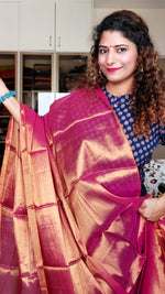 Load image into Gallery viewer, Pure Tissue Mulmul Handwoven Saree - Pink Gold
