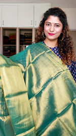 Load image into Gallery viewer, Pure Tissue Mulmul Handwoven Saree - Green Gold

