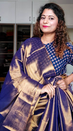 Load image into Gallery viewer, Pure Tissue Mulmul Handwoven Saree - Purple Gold
