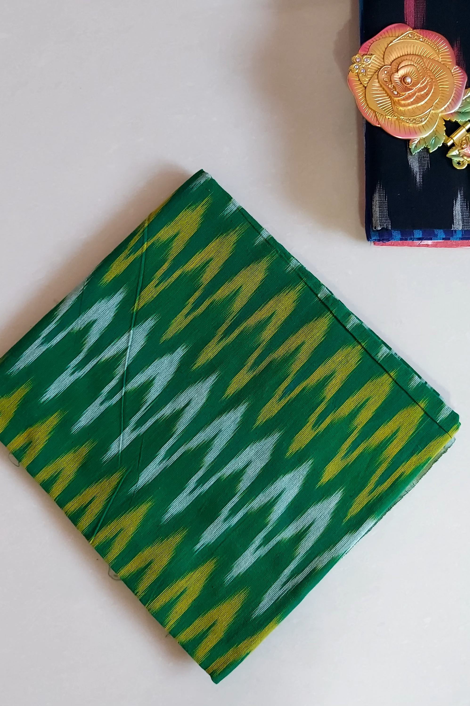 Buy Cotton Ikkat Green Blouse Piece online India. We ship worldwide My Clothing Treasure