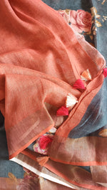Load image into Gallery viewer, Pure Linen Floral Saree Saree in Dark Grey
