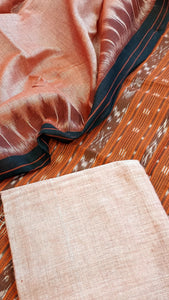 Pure Cotton Ikkat 3 Piece Dress Material-Rust Brown