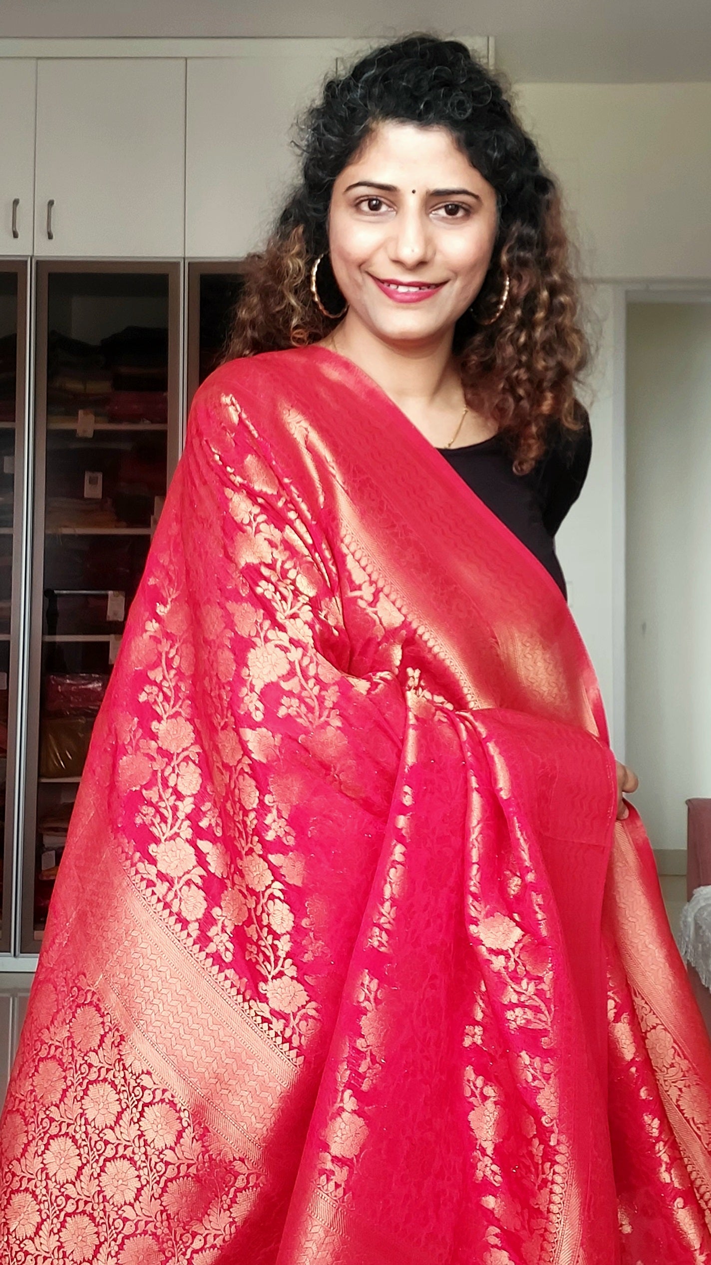Banarasi Chiffon-Georgette Saree- Red