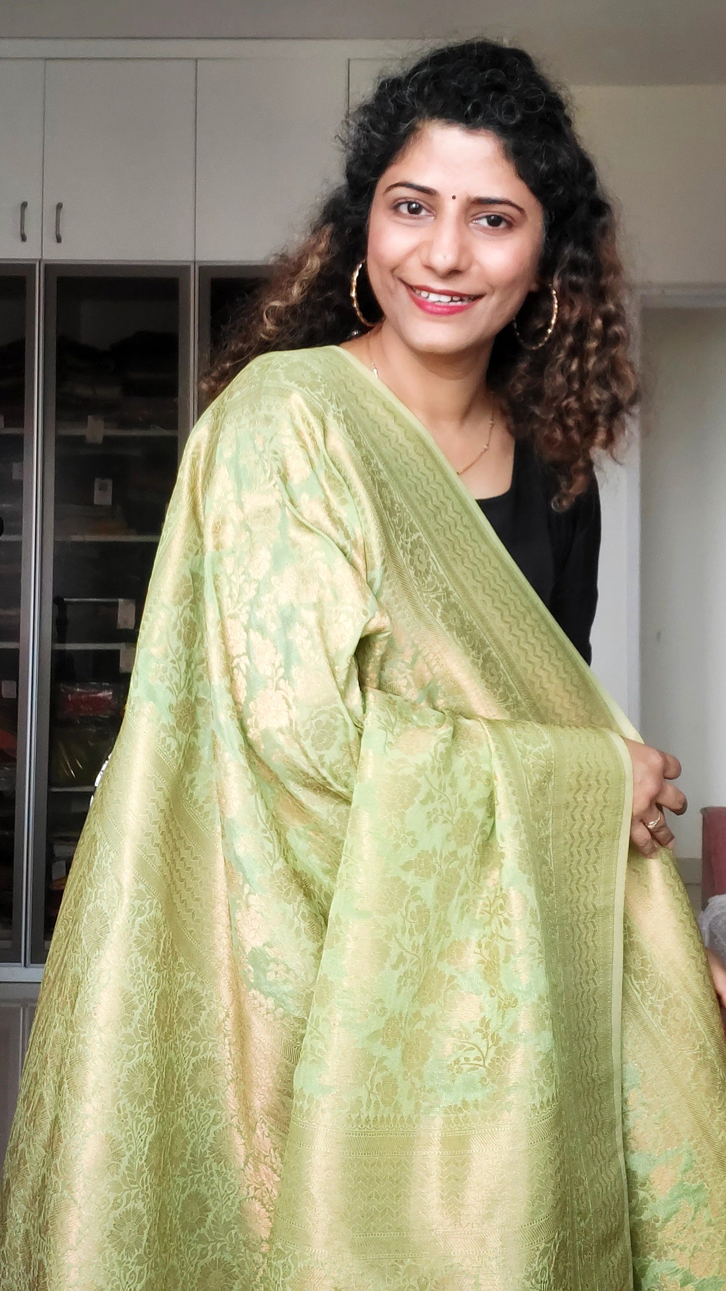 Banarasi Chiffon-Georgette Saree- Pista Green
