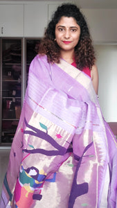 Cotton Paithani Saree With Radha Krishna Pallu- Light Purple