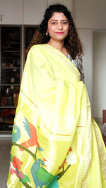 Load image into Gallery viewer, Cotton Paithani Saree With Peacock Parrot Pallu- Lime Yellow
