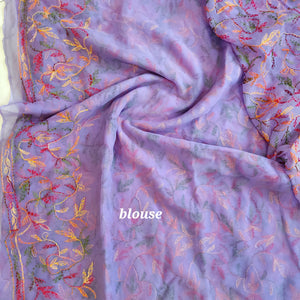 Multi Color Thread Tepchi Work Chikankaari Saree-Lavender