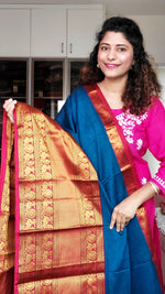 Load image into Gallery viewer, Narayanpet Mercerized Cotton Saree With Zari Border - Blue

