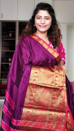 Load image into Gallery viewer, Narayanpet Mercerized Cotton Saree With Zari Border - Purple 2

