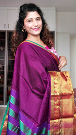 Load image into Gallery viewer, Narayanpet Mercerized Cotton Saree With Zari Border - Purple 1
