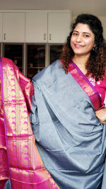 Load image into Gallery viewer, Narayanpet Mercerized Cotton Saree With Zari Border - Grey
