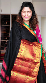 Load image into Gallery viewer, Narayanpet Mercerized Cotton Saree With Zari Border - Black

