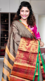 Load image into Gallery viewer, Narayanpet Mercerized Cotton Saree With Zari Border - Antique Gold 2
