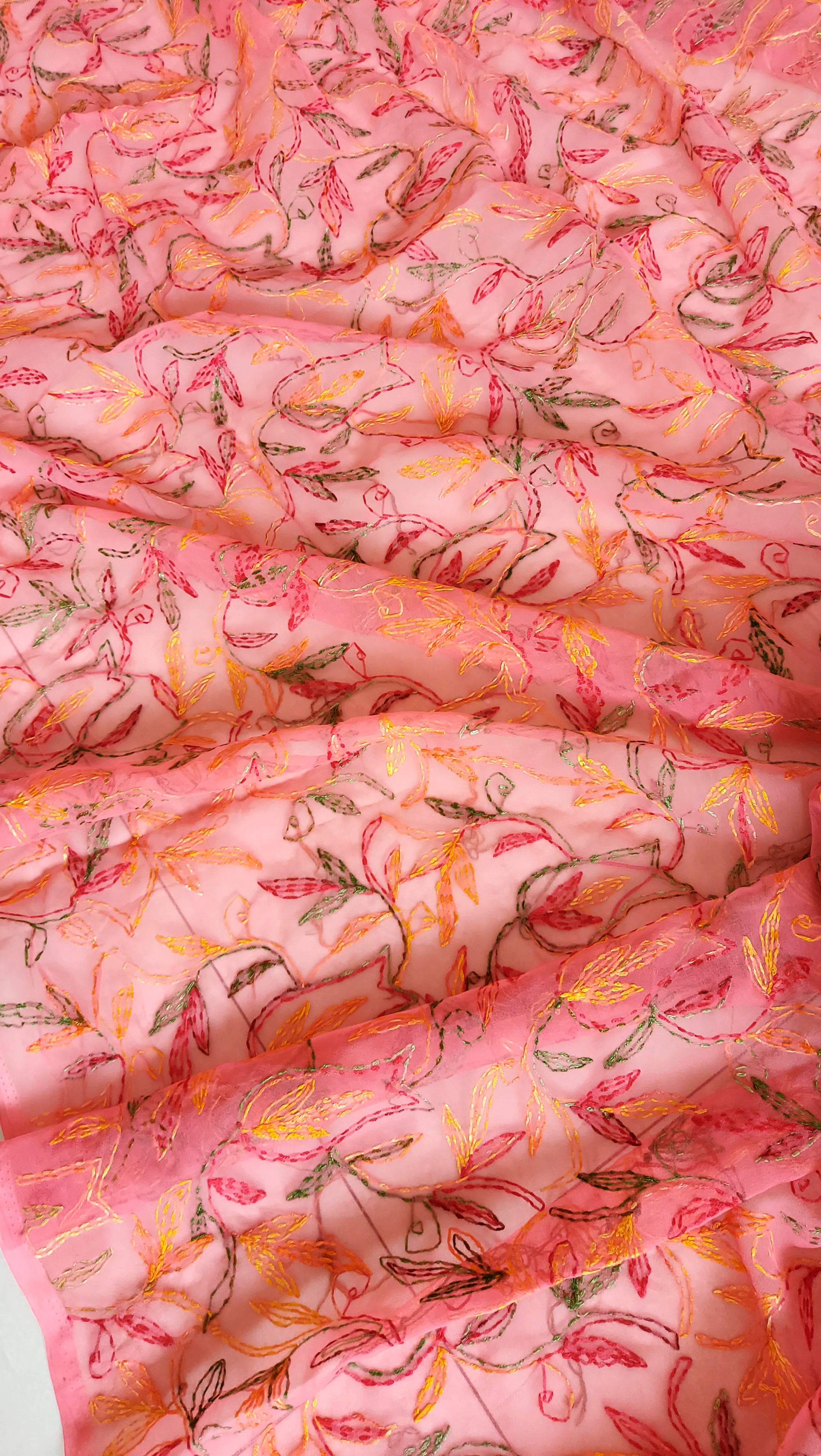 Multi Color Thread Tepchi Work Chikankaari - Coral Pink