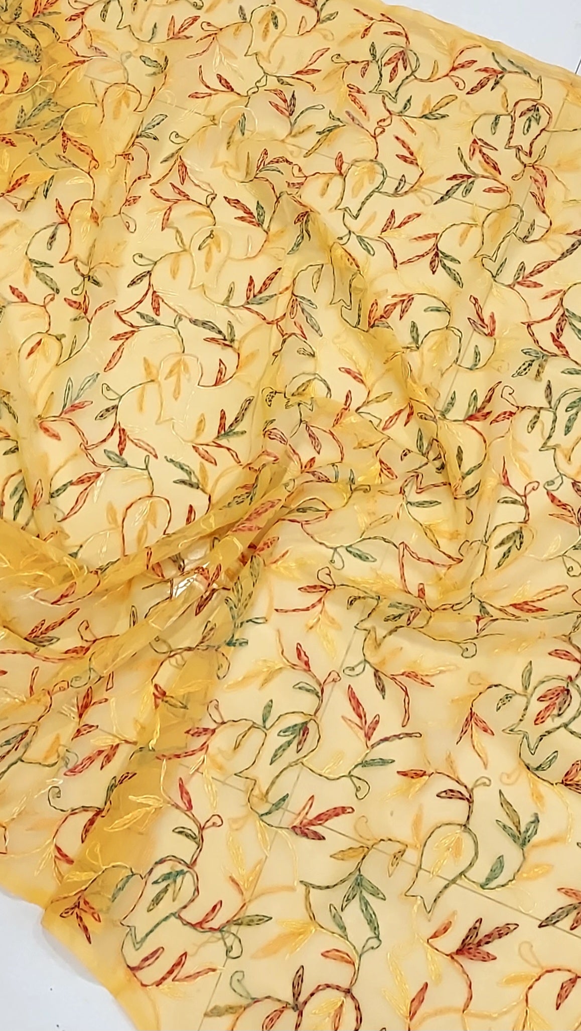 Multi Color Thread Tepchi Work Chikankaari - Mustard Yellow