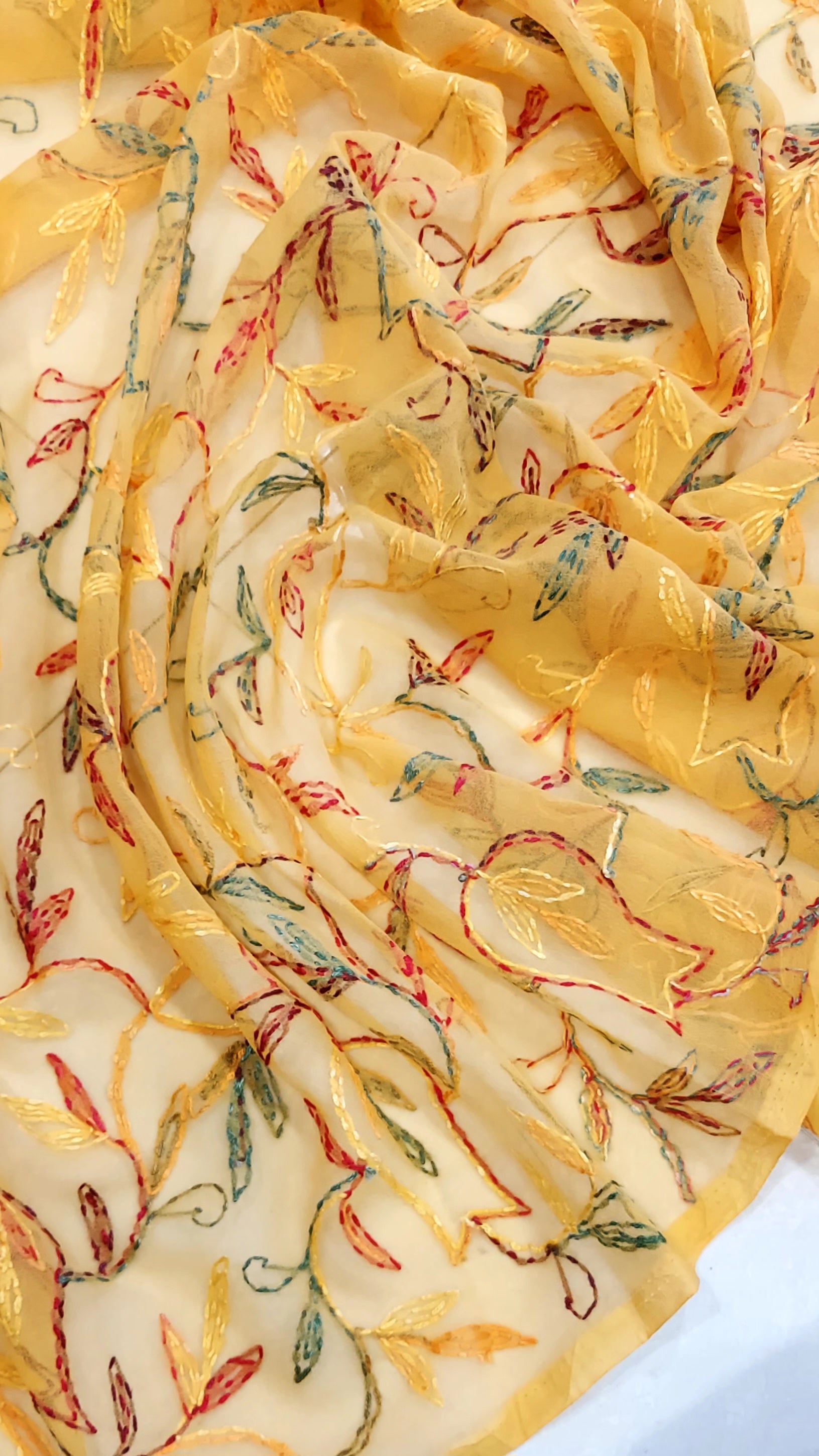 Multi Color Thread Tepchi Work Chikankaari - Mustard Yellow