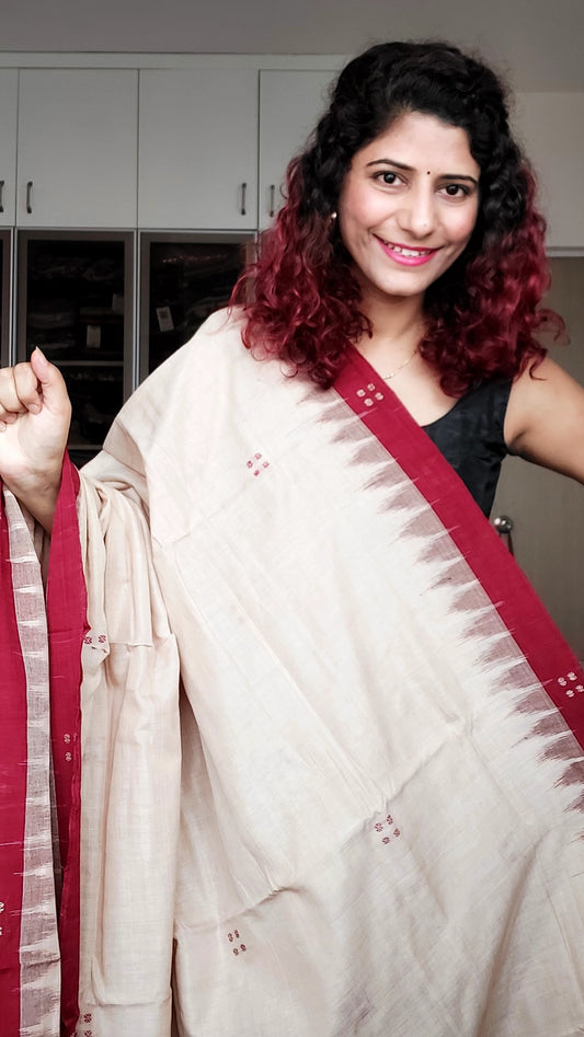 Ek Phulia Cotton Saree-Beige Maroon