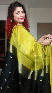 Maheshwari Silk Cotton Saree - Chartreuse Yellow