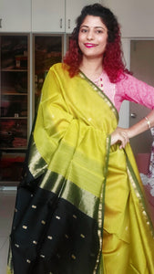 Maheshwari Silk Cotton Saree - Chartreuse Yellow