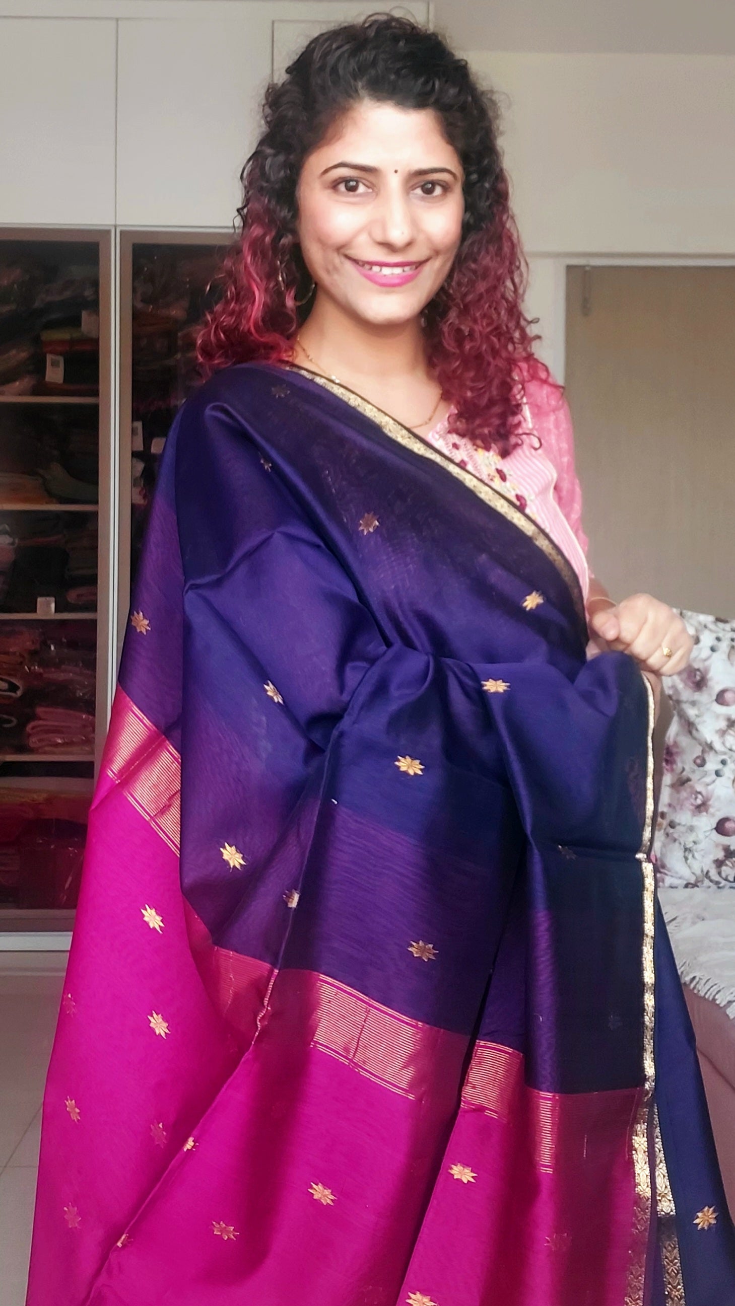 Maheshwari Silk Cotton Saree - Violet