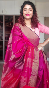 Maheshwari Silk Cotton Ombre Saree - Fuchsia Pink