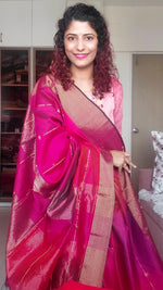 Load image into Gallery viewer, Maheshwari Silk Cotton Ombre Saree - Fuchsia Pink
