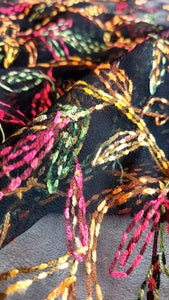 Multi Color Thread Tepchi Work Chikankaari Saree-Black