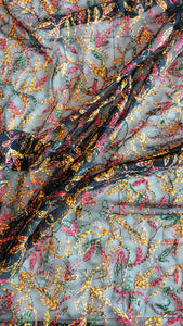 Multi Color Thread Tepchi Work Chikankaari Saree-Black