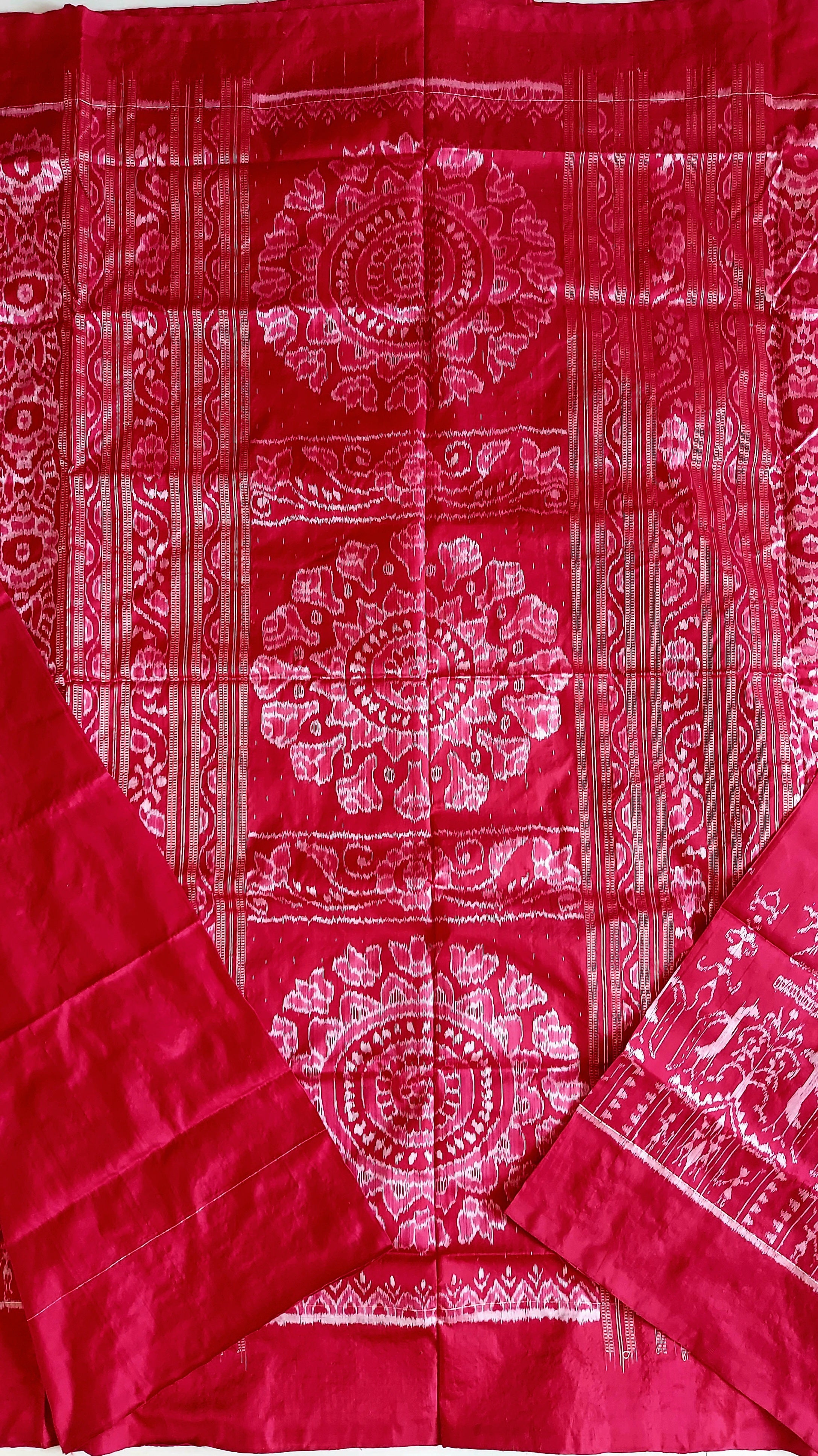 Sambalpuri Ikkat Pure Silk Pata Saree- Red