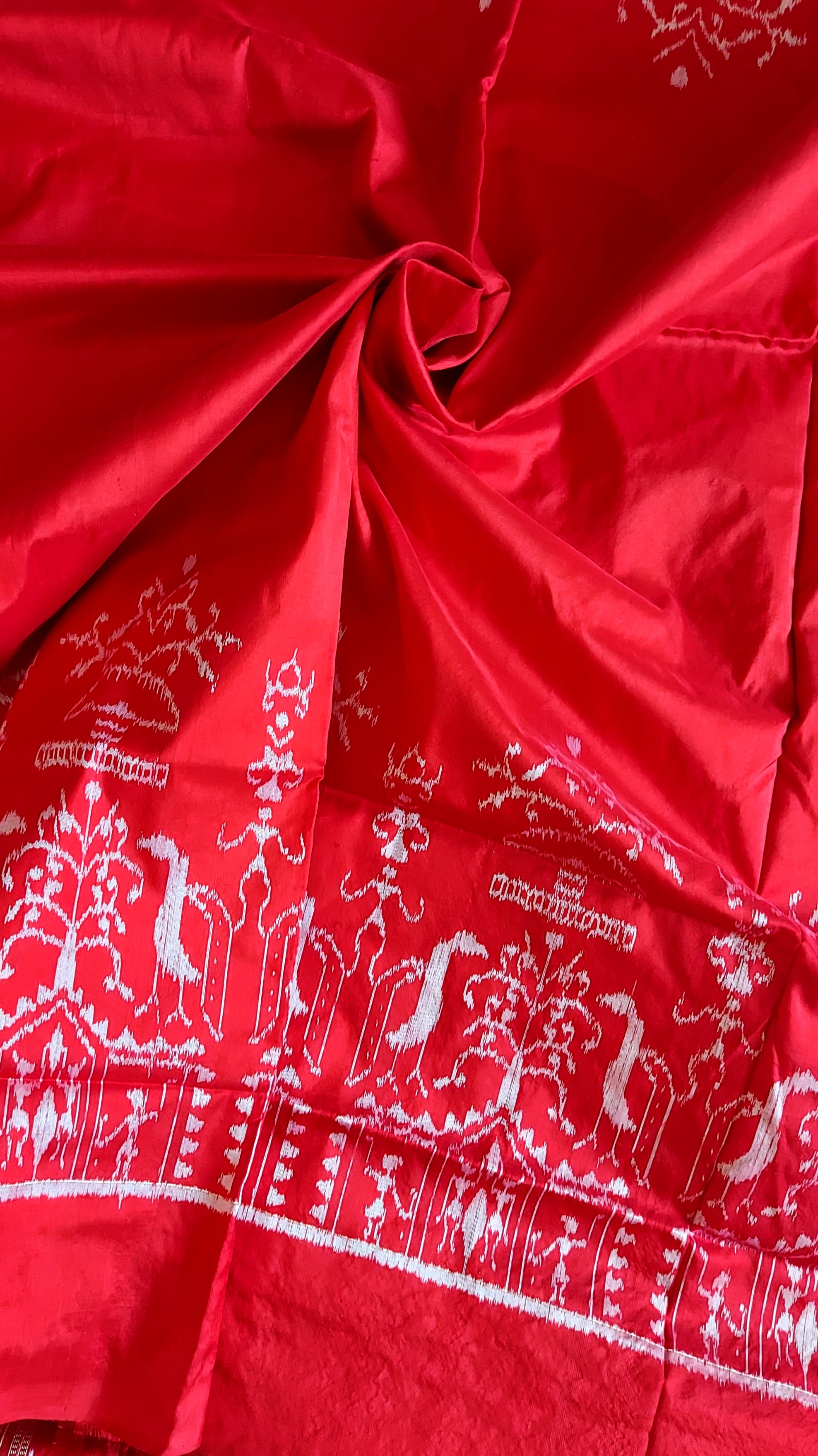 Sambalpuri Ikkat Pure Silk Pata Saree- Red