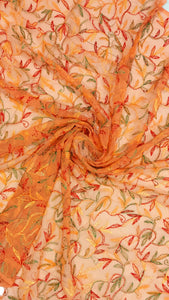 Multi Color Thread Tepchi Work Chikankaari - Orange