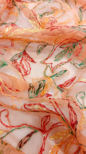 Multi Color Thread Tepchi Work Chikankaari - Orange