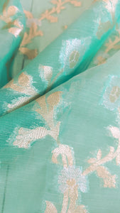 Semi Organza Banarasi Saree- Turquoise