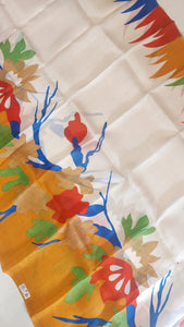 Murshidabad Pure Silk Sarees Hand block Print- Cream and Multi Color