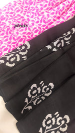 Load image into Gallery viewer, Murshidabad Pure Silk Sarees Hand block Print- Black Pink Patli Pallu
