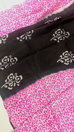 Load image into Gallery viewer, Murshidabad Pure Silk Sarees Hand block Print- Black Pink Patli Pallu
