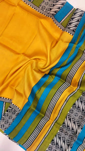 Murshidabad Pure Silk Sarees Hand block Print- Yellow
