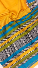 Load image into Gallery viewer, Murshidabad Pure Silk Sarees Hand block Print- Yellow
