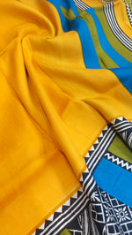 Load image into Gallery viewer, Murshidabad Pure Silk Sarees Hand block Print- Yellow
